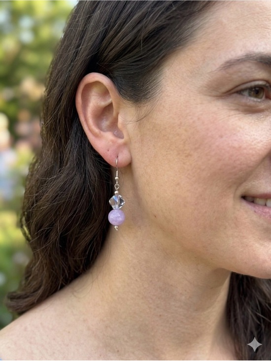 Hand Crafted Jewelry - AB Multifaceted Glass and Kunzite Earrings